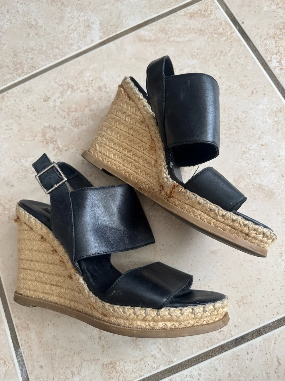 Steven By Steve Madden Black Two-Strap Espadrille Wedge Sandals